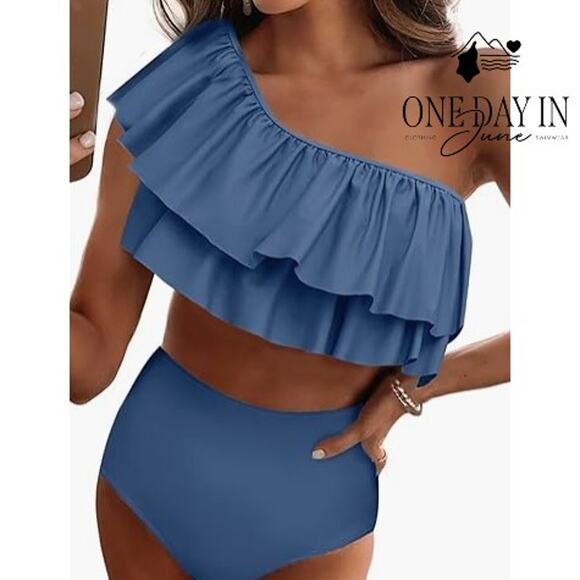 Vimpunec One Shoulder Ruffle Bikini Swimsuit Size L - Picture 1 of 7
